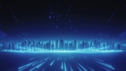 Futuristic Cityscape with Glowing Blue Lights