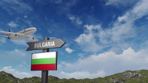 Bulgaria Flag With Airplane And Arrow Sign