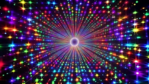 Fond de boucle de tunnel en étoile multicolore avec une lumière brillante