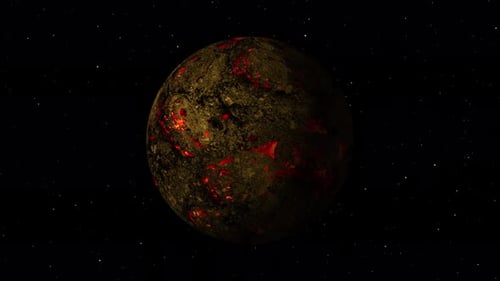 Rotating Volcanic Planet in Space with Glowing Lava Cracks