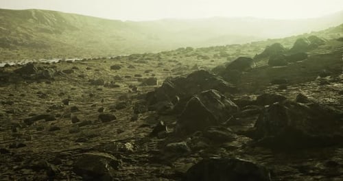 Barren Rocky Planet Surface Flyover Landscape