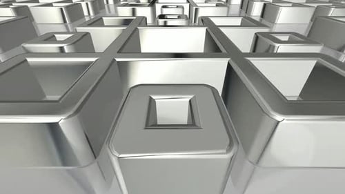 Dynamic Abstract Grid of Reflective Silver Cubes