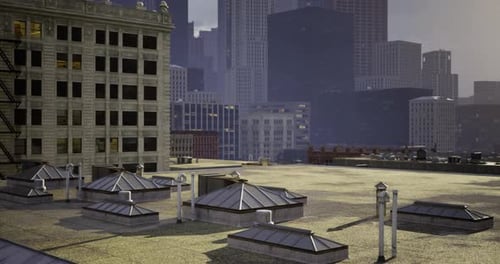 Rooftop View of City Skyline Showcasing Urban Architecture at Dusk
