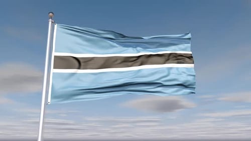 Waving Botswana Flag on Flagpole against Blue Sky