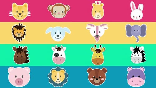 Cartoon Animals Background. Colorful and Funny. Seems Loop 4K