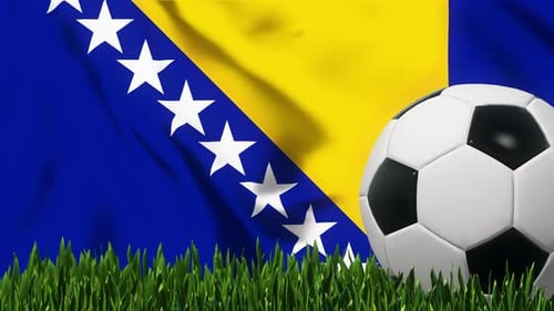 Football Background with Bosnia and Herzegovina Flag 4K Looped