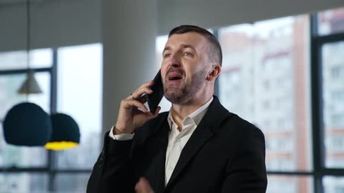 Business talk on the mobile phone. Business call to the partners or clients.