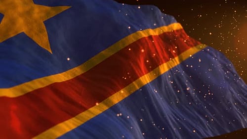Democratic Republic of Congo Flag Waving with Golden Particles