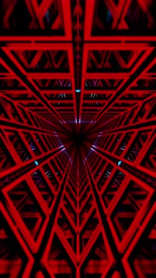 Triangular tunnel red squares with black abstract background. Looped animation