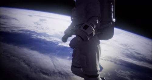 Astronaut Floating in Space Above Earth During a Spacewalk Exploration