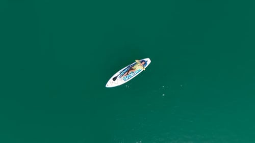 Aerial View People Paddleboarding Through the Green Canyon Enjoying Summer Fun and Swimming