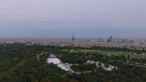 Aerial Panoramic View of Metropolis Cityscape with Famous Sights Popular Eiffel Tower Paris France