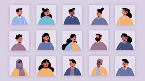 Animated Grid of Flat Design Diverse People Avatars for Profile Pictures