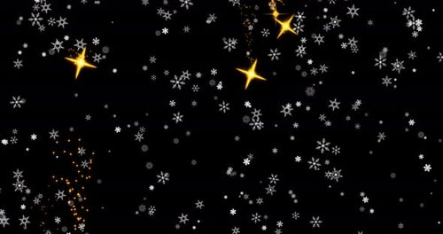 Eine festliche und magische Weihnachtshintergrundanimation mit fallenden Schneeflocken und leuchtenden Sternen