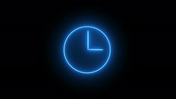 Blue color bright clock with glowing neon light . wall clock timer .12 ...