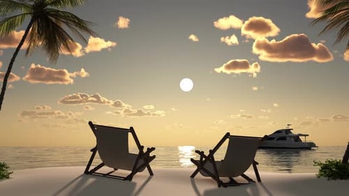 Urlaub an einem tropischen Strand in der Nähe des Meeres mit Palmen.