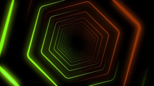 Faisceaux de néon hexagonaux rotatifs orange et vert en boucle