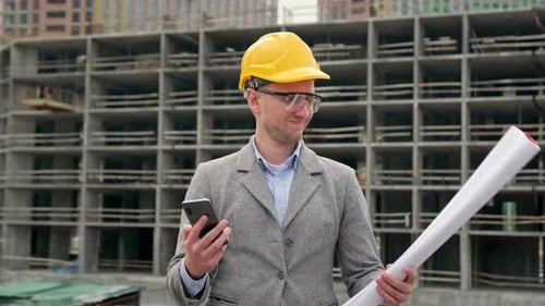 Construction Manager Using Modern Technology During Building Object Inspection