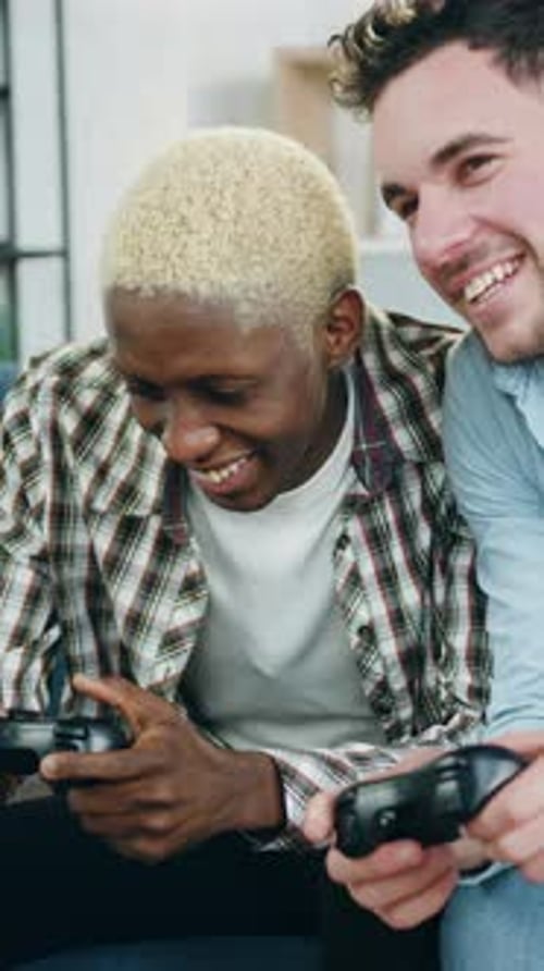 Close Up of Goodtempered Satisfied Joyful 25Aged African American and European Male Lovers Which