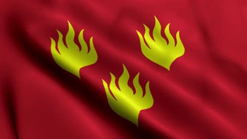 Seamless Loop of Waving Red Flag with Three Yellow Flame Symbols