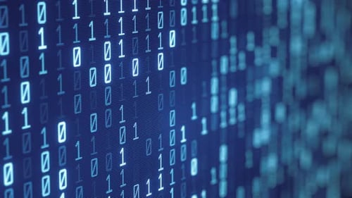 Blue Digital Binary Data on Computer Screen Background