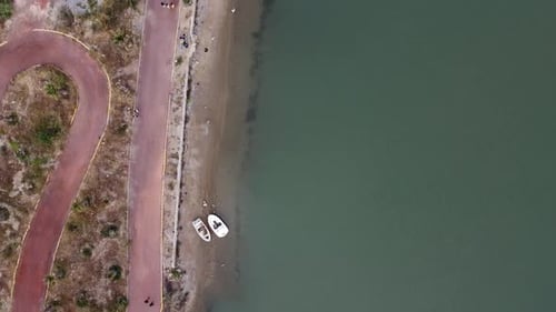coastal and walking path with drone from the hill