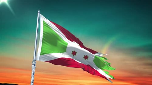 Burundi National Flag Waving Against a Sunset Sky