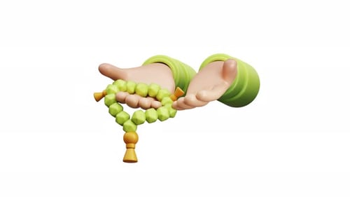 Animation 3D, prière, spiritualité islamique, perles, dévotion, Ramadhan