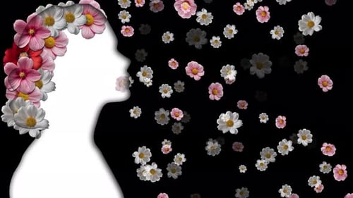 Elegant Floral Woman Profile with Animated Flying Flowers