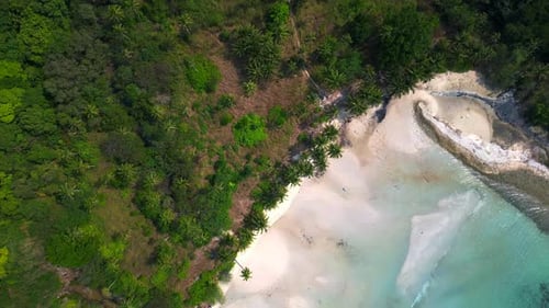 tropical beach turquoise wate, lush green vegetation. Gorgeous aerial view flight drone