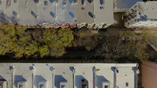 Aerial Views Capture the Lively Backyards of Colorful Brick Homes in Brooklyn New York City