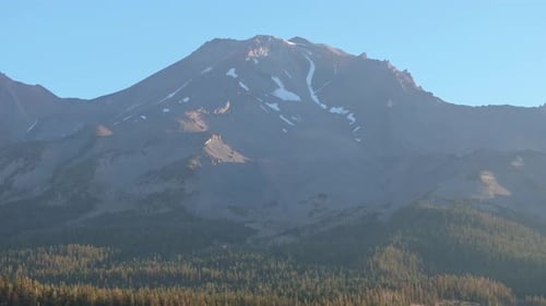 Serene Mountain View of Majestic Mt. Shasta Under Clear Blue Sky