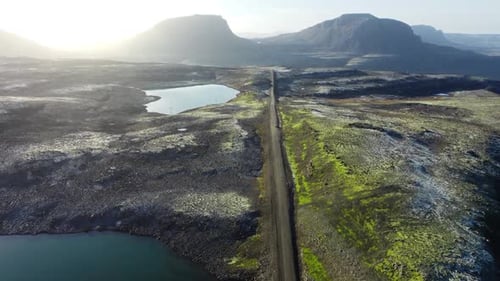 Road Landscape in Iceland Beautiful Volcanic Nature in Sunny Weather Travel Destination Gravel f