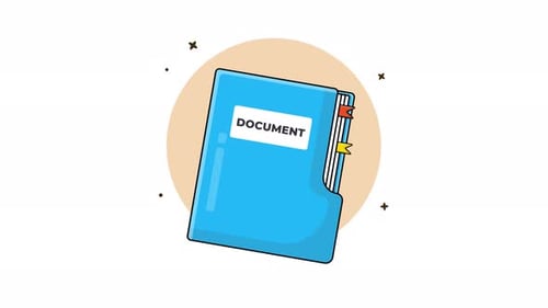 4K Blue File with Documents. Business Object Concept Animation Video