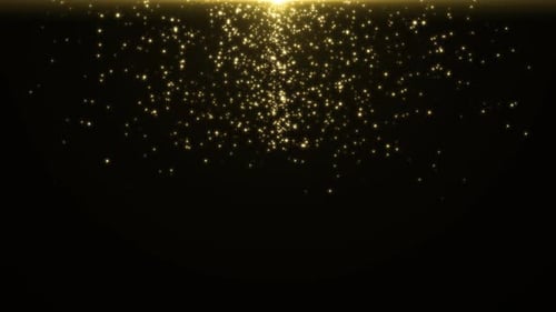 Golden Glitter Falling With Top Light Flare On Black Background