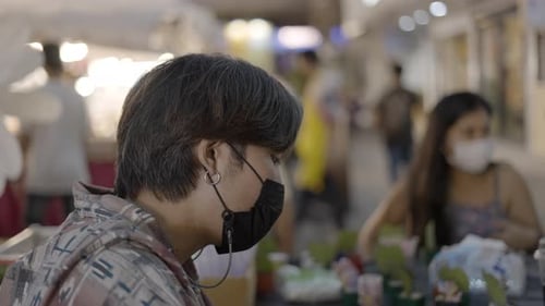 People at the Outdoor Market Wearing Face Masks