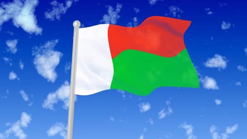 Madagascar National Flag Waving in Blue Sky