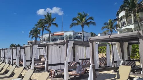 Beach Cabanas and Sunbeds in Front of Hotel, Beachfront of Playa Del Carmen, Mexico
