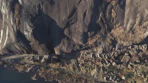 Helleren - historical site in Norway. Drone footage from above