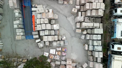 Construction open-air warehouse top-down shot