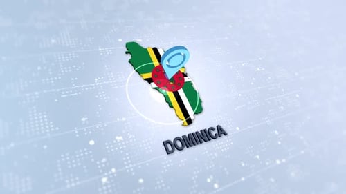 3D Futuristic Map of Dominica with Flag and Location Pin