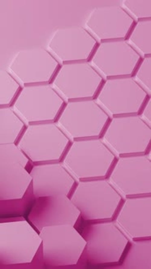 Pink hexagon honeycomb shapes matte surface moving randomly
