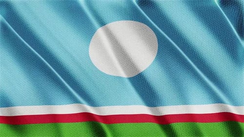 Light Blue Flag with White Circle and Stripes Waving Animation