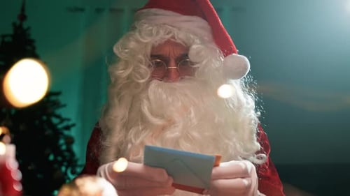 Old Santa Claus Is Reading The First Christmas Letters From His Office