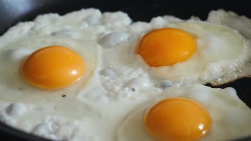 Fried Eggs Cooking in a Pan for Breakfast