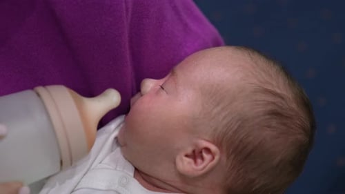 Infant Feeding with a Bottle in Mother's Arms