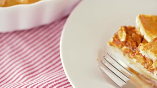 Food, Culinary and Baking Concept - Close Up of Apple Pie With