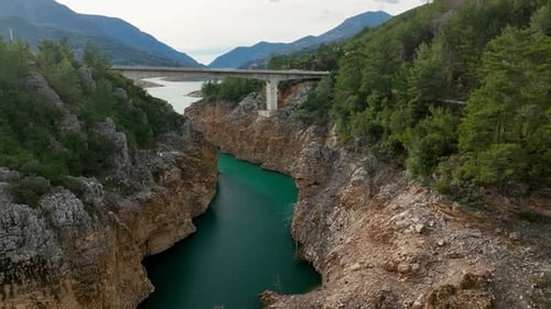 Amazing Waterfall Mountain River Foam Water Aerial View