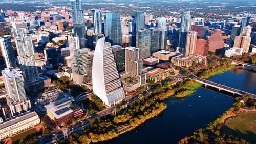 Distancing from the sunny green waterfront of the Colorado River in Austin, Texas.