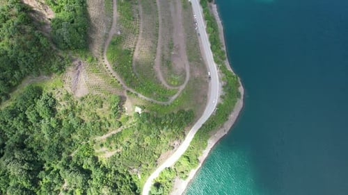 Aerial Lake and Mountain Road